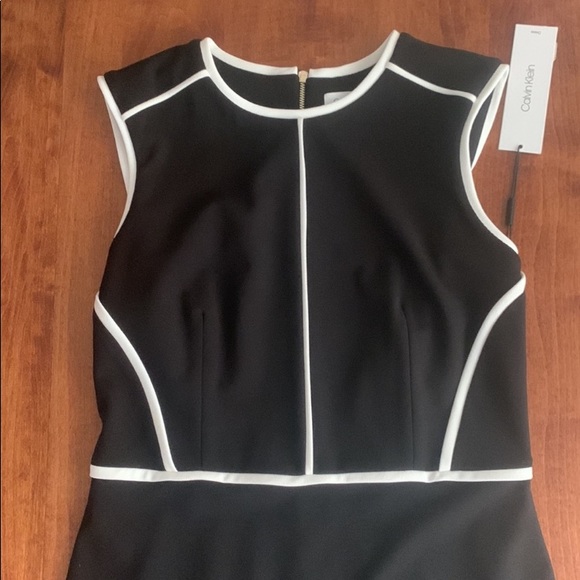 NEW CALVIN KLEIN BODYCON BLACK WITH WHITE PIPING SHEATH DRESS SZ 6 PANEL - Picture 8 of 9